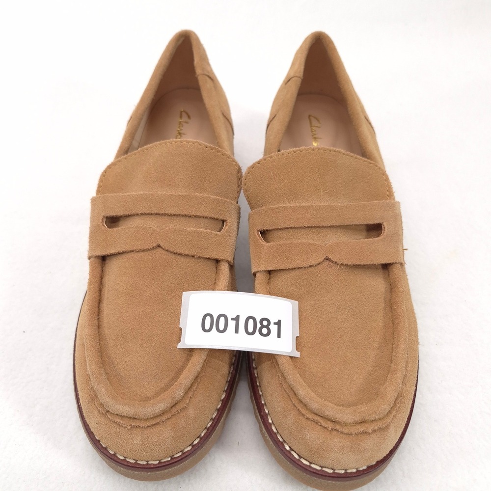 Clarks Orianna W Suede Penny Loafers Tan 8.5 Preppy Academic Chunky Platform Lug - Picture 11 of 11